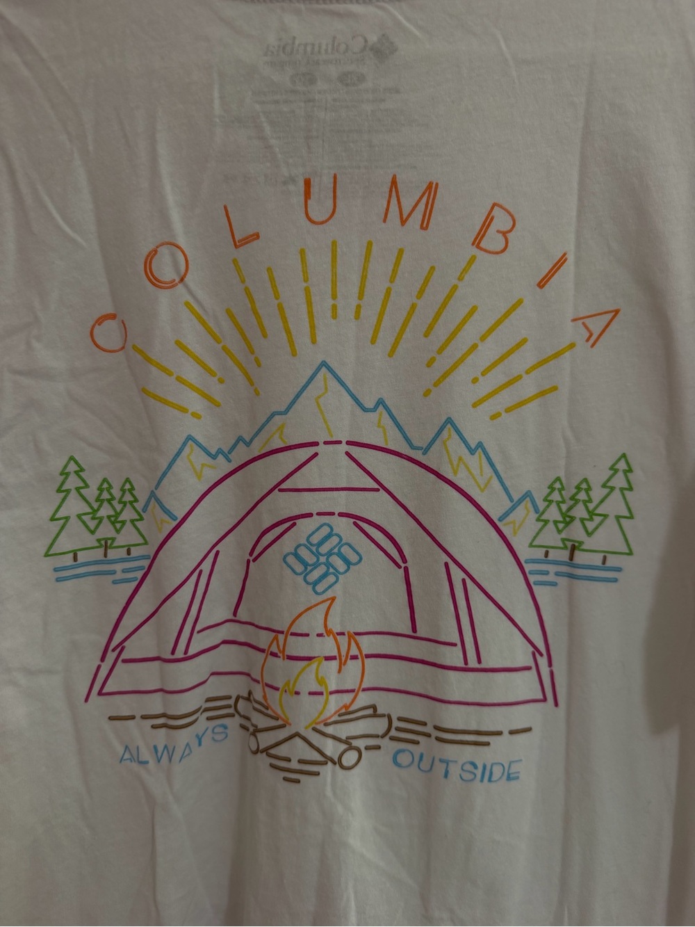 Columbia White Short-Sleeve Tee with Multicolor Outdoor Graphic #3128
